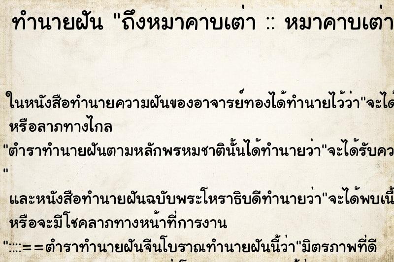 ทำนายฝันถึงหมาคาบเต่า::หมาคาบเต่า ทำนายฝันทำนายฝันถึงหมาคาบเต่า::หมาคาบเต่า